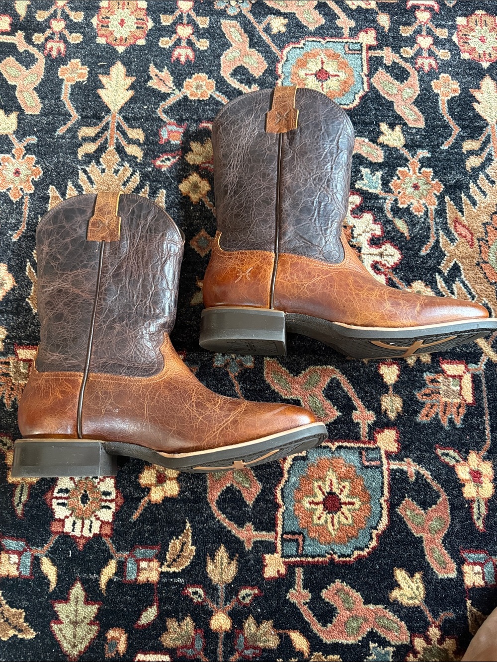Frye /Cole Hauser Two-Tone Brown Leather Cowboy Boots - Picture 3 of 7